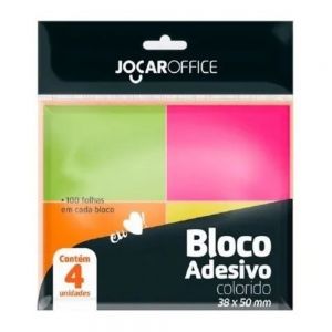 Bloco Adesivo Com 4 Neon Colorido 38x50mm 100 Folhas - Jocar Office