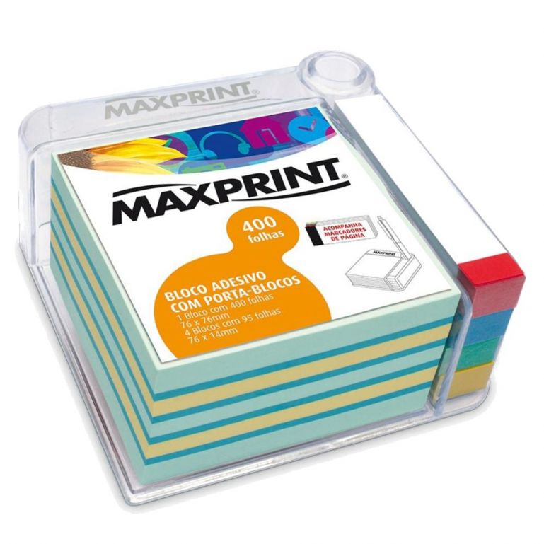 Bloco Adesivo Com Porta Blocos 76x76mm - Maxprint