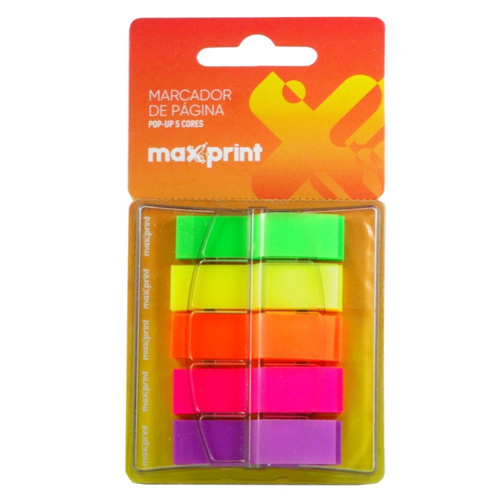 Bloco Adesivo Marca Páginas Neon 5 Cores 45x12mm 200 Folhas - Maxprint