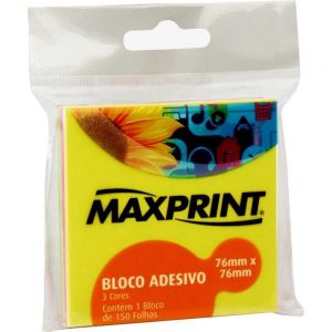 Bloco Adesivo Médio Neon Amarelo/verde/rosa 76x76mm 150 Folhas - Maxprint