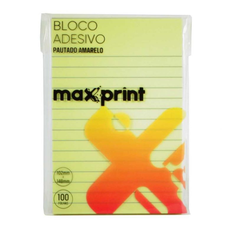 Bloco Adesivo Pautado Amarelo 148x102mm 100 Folhas - Maxprint