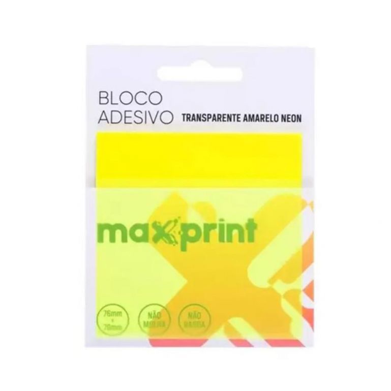Bloco Adesivo Transparente Amarelo Neon 76x76 Mm - Maxprint