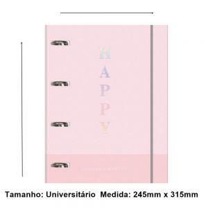 Caderno Argolado Cartonado Universitário Com Elástico Happy 80 Folhas Tilibra