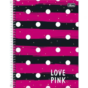 Caderno Espiral Capa Dura Universitário 10 Matéria 200 Fls Love Pink 02 - Tilibra