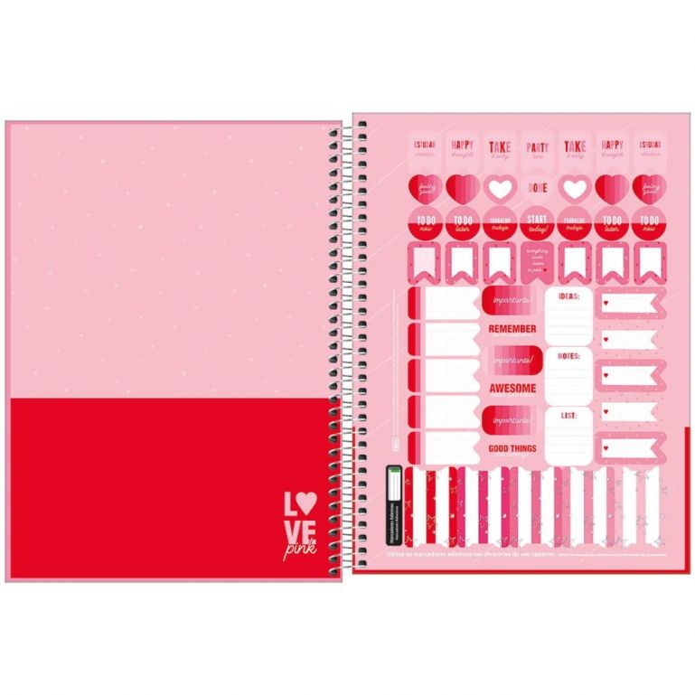 Caderno Espiral Capa Dura Universitário 12 Matéria 192 Folhas Love Pink Capa 01 - Tilibra