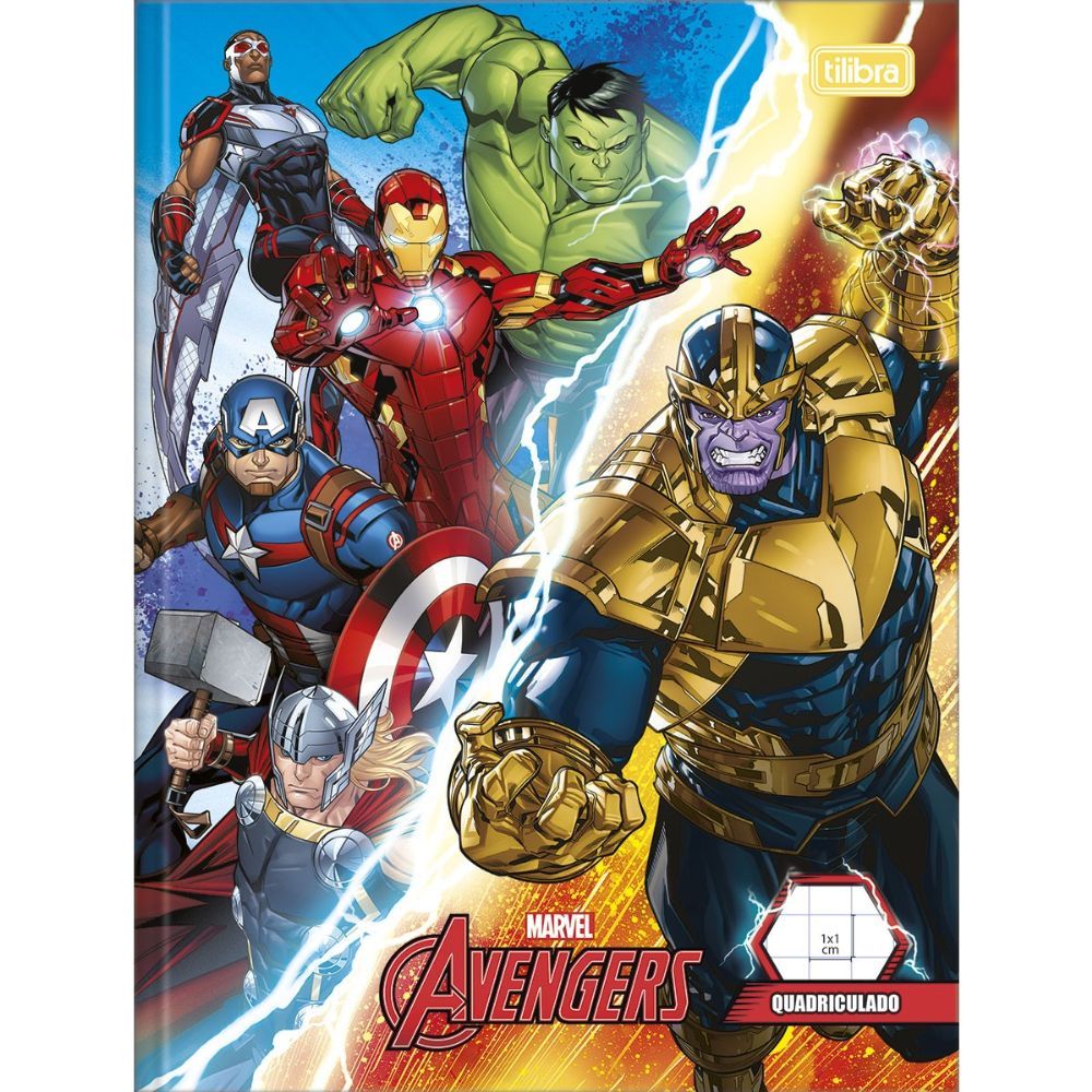  Caderno Quadriculado 1x1cm Brochura Capa Dura Avengers 40 Folhas Tilibra