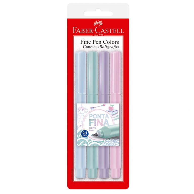 Caneta Fine Pen 0.4mm Kit Com 4 Cores Pastel Faber Castell