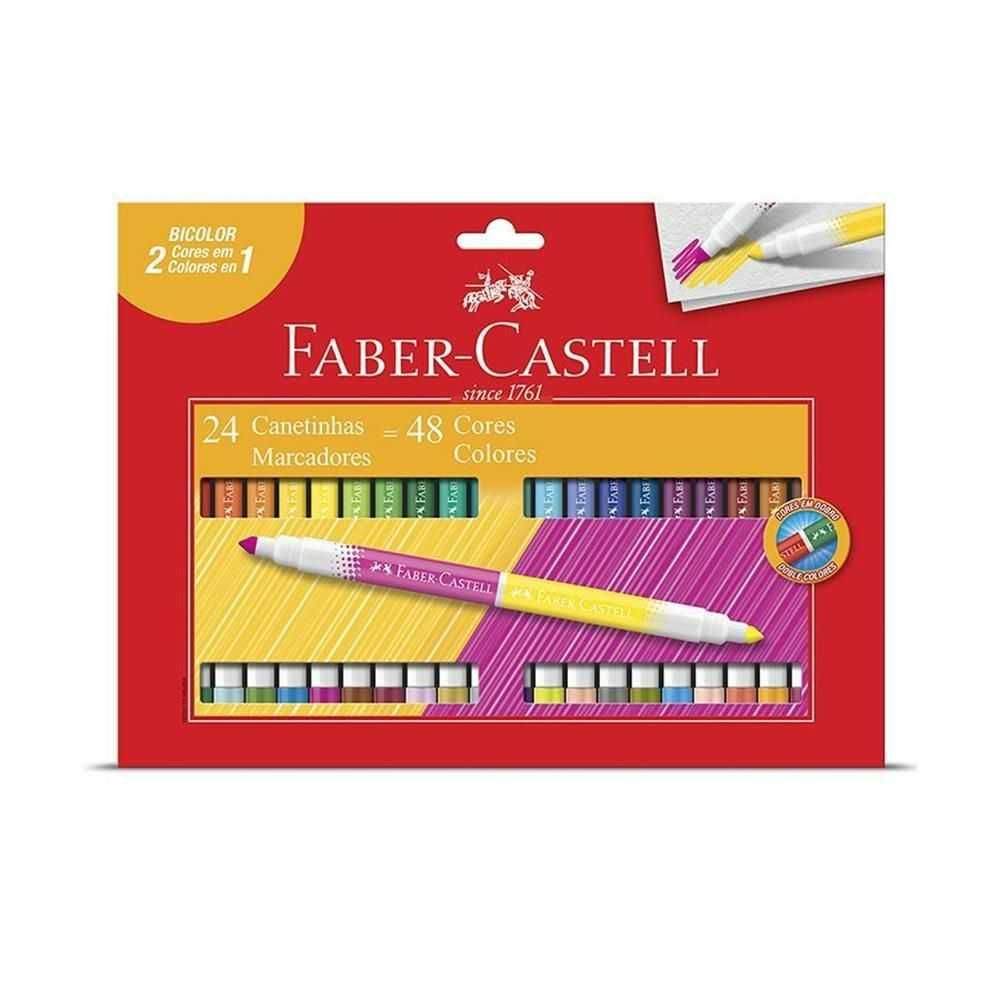 Canetas Hidrográficas Bicolor 24 Unidades 48 Cores - Faber Castell