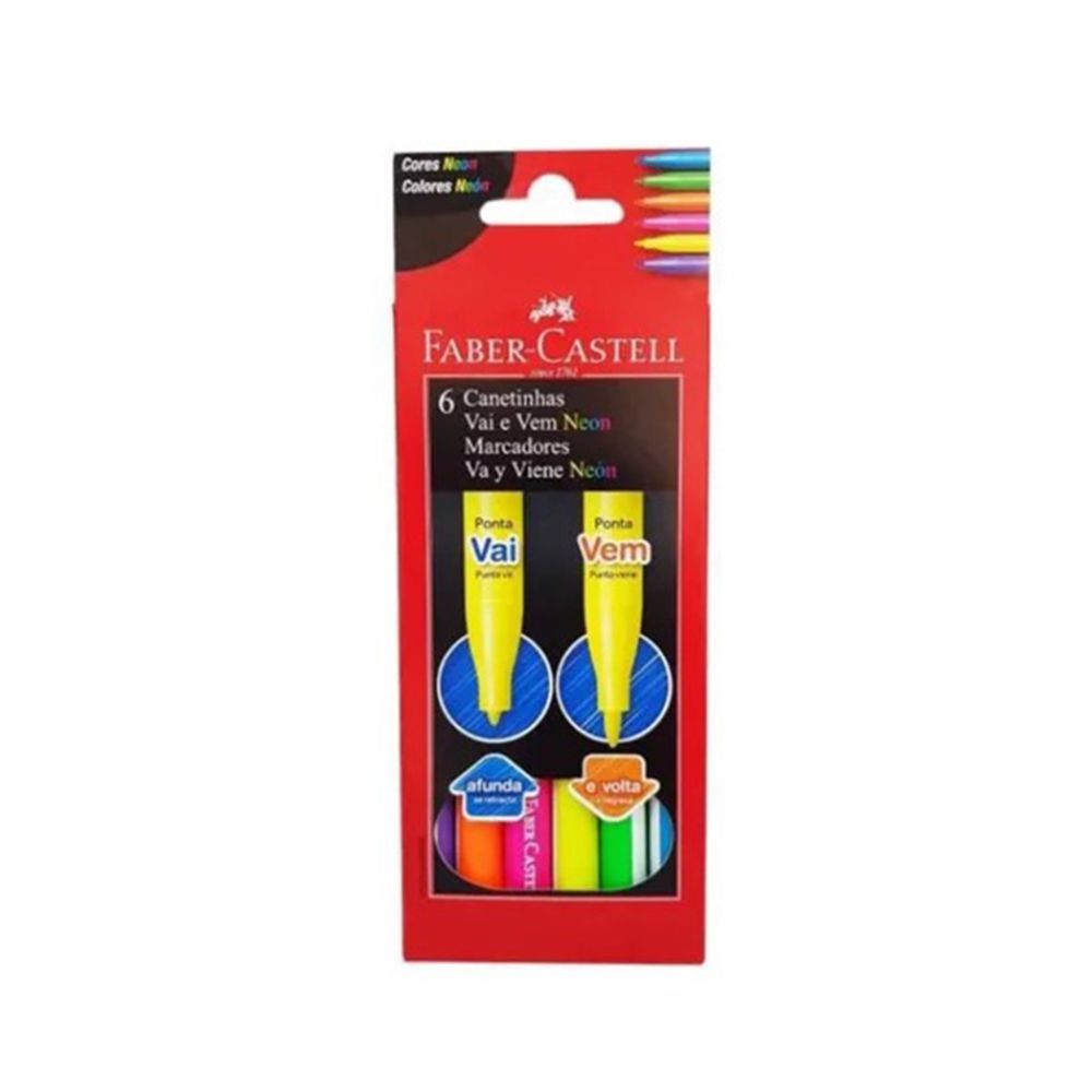 Canetinha Vai e Vem Neon 6 Cores - Faber Castell