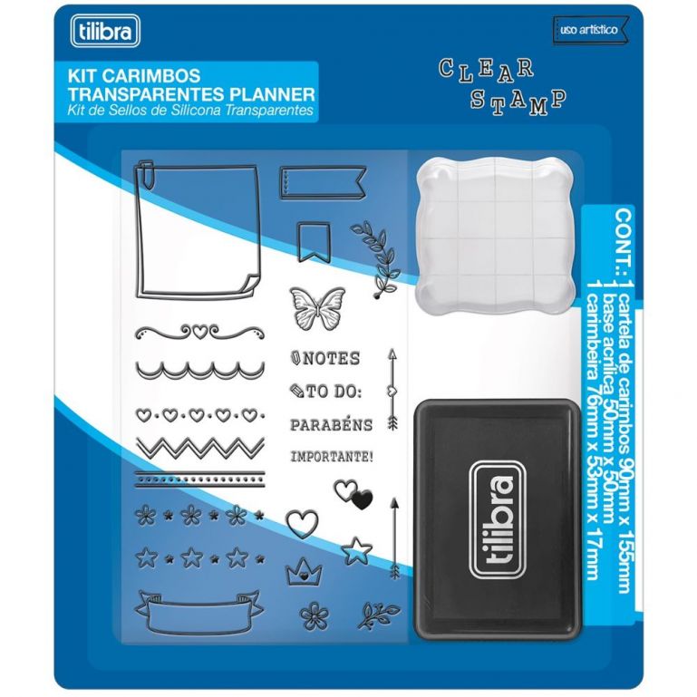 Carimbo de Silicone Clear Stamp Planner Kit Com 27 Itens - Tilibra