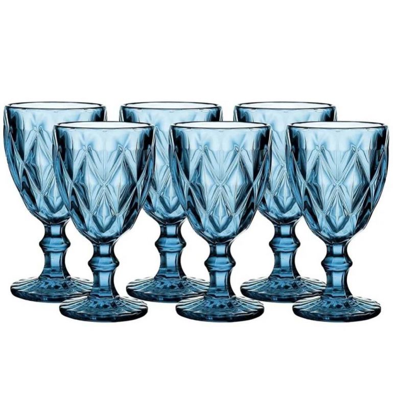Conjunto Taça Água Azul 6 Peças Cristais - Maranatha