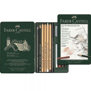 Conjunto Monocromático Faber Castell Pitt Estojo de Lata Com 12 Peças