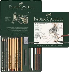 Conjunto Monocromático Faber Castell Pitt Estojo de Lata Com 21 Peças