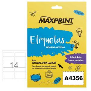 Etiqueta Ink-jet/laser A4363 38,1x99 Mm Pacote Com 100 Folhas Com 14 Etiquetas Por Folha - Maxprint