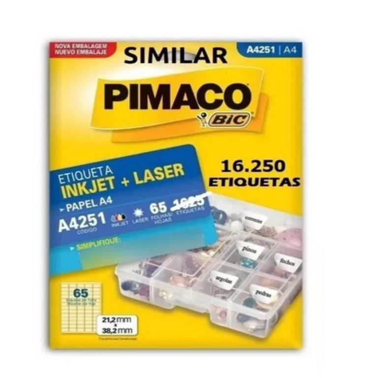 Etiqueta Laser/ink-jet A4251 212x382mm Pacote Com 25 Folhas Com 65 Etiquetas Por Folhas - Pimaco