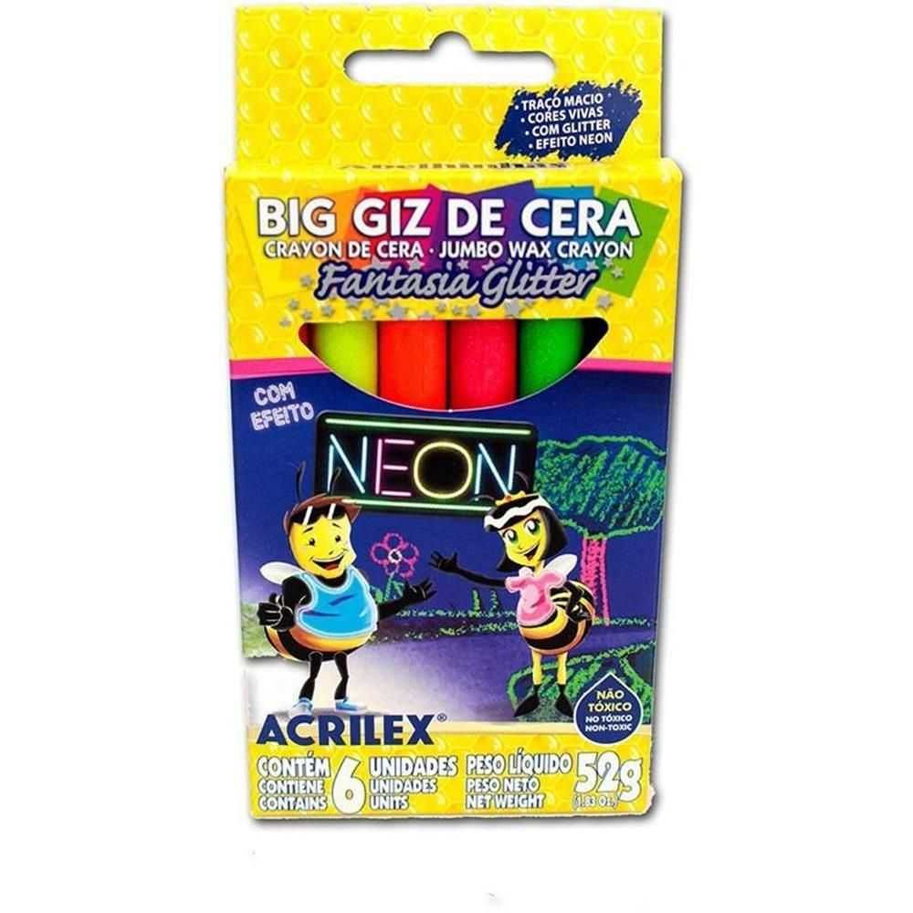 Giz de Cera Neon e Gliter 6 Cores  - Acrilex