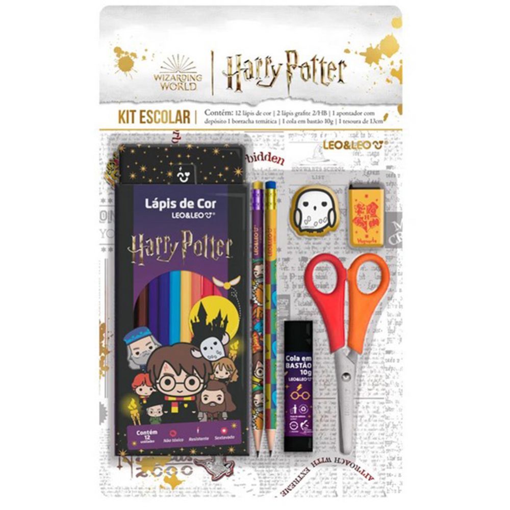 Kit Escolar Lápis de Cor 12 Cores Harry Potter - Leoleo 