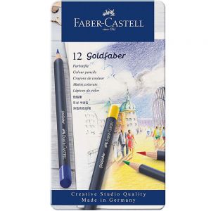 Lápis de Cor Faber Castell Goldfaber Permanente Estojo de Lata Com 12 Cores