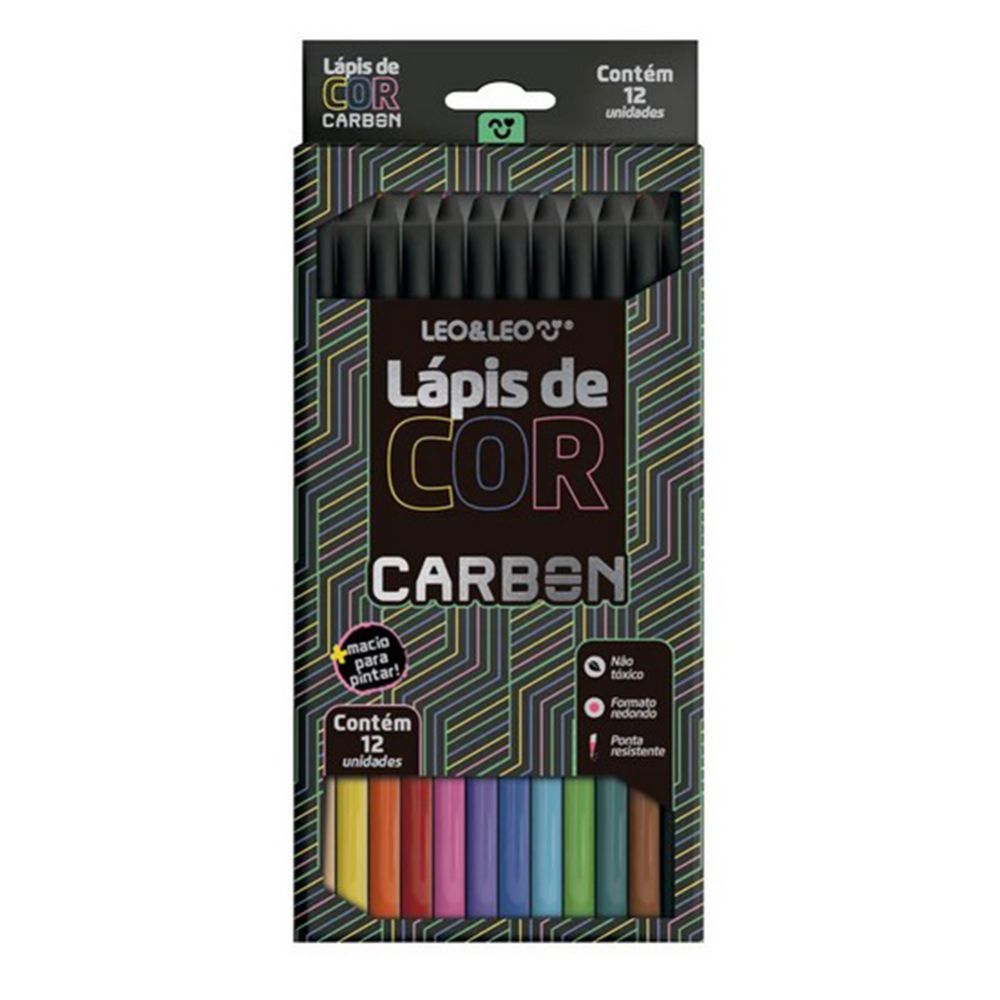 Lápis de Cor Carbon 12 Cores Redondo - Leoeleo