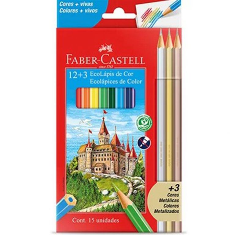 Lápis de Cor Ecolápis 12 Cores + 3 Metálicos - Faber-castell
