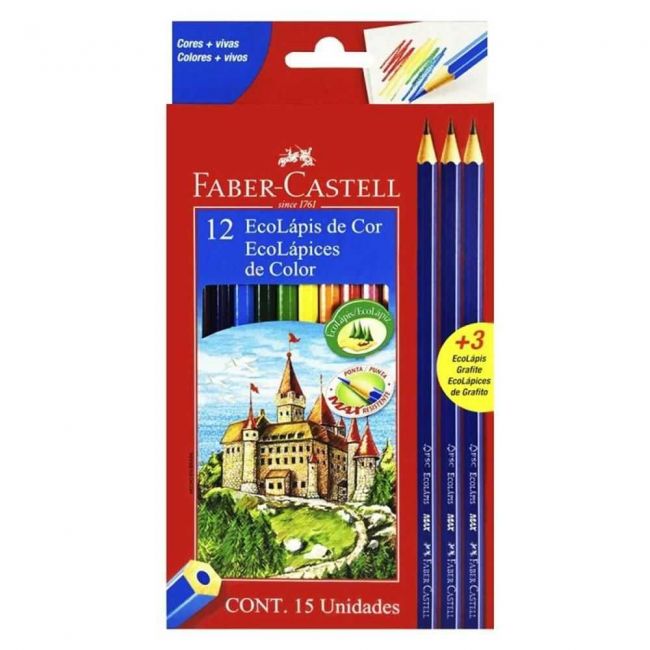 Lápis de Cor Longo 12 Cores +3 Eco Lapis - Faber Castell