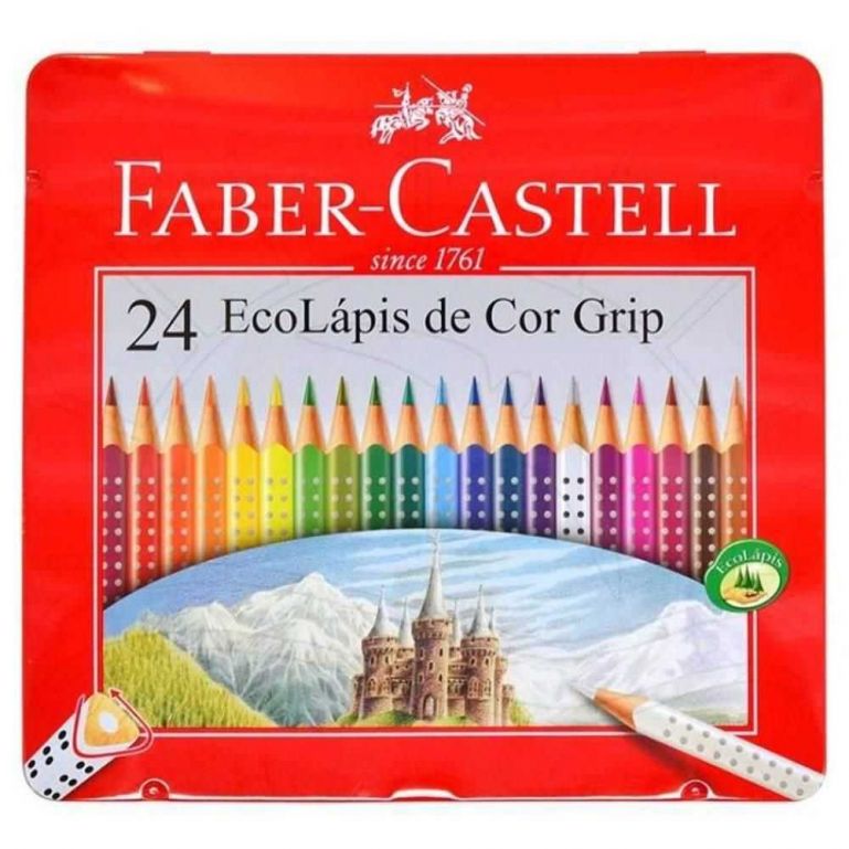 Lápis de Cor Longo Ecolapis Grip 24 Cores Estojo de Metal - Faber Castell