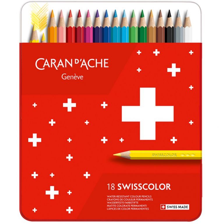 Caran D’ache Lápis de Cor Permanente Swisscolor 18 Cores Estojo Metálico 