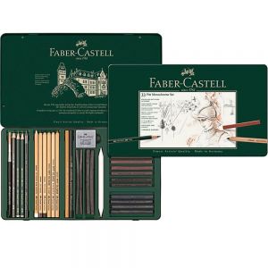 Conjunto Monocromático Faber Castell Pitt Estojo de Lata Com 33 Peças