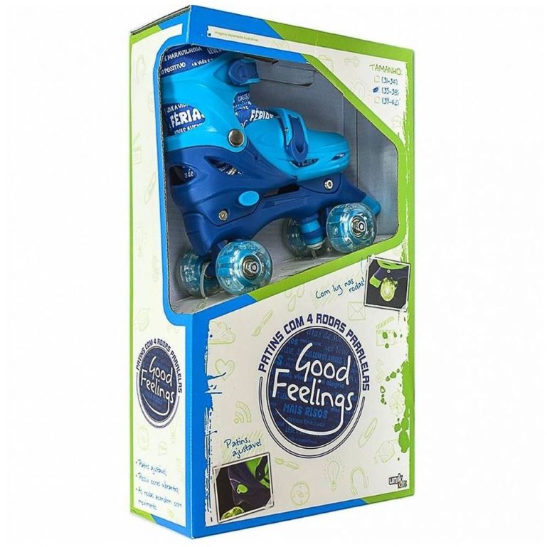 Patins 4 Rodas Paralelas Azul Com Luz Ajustável do 31 Ao 34 Unik Toys