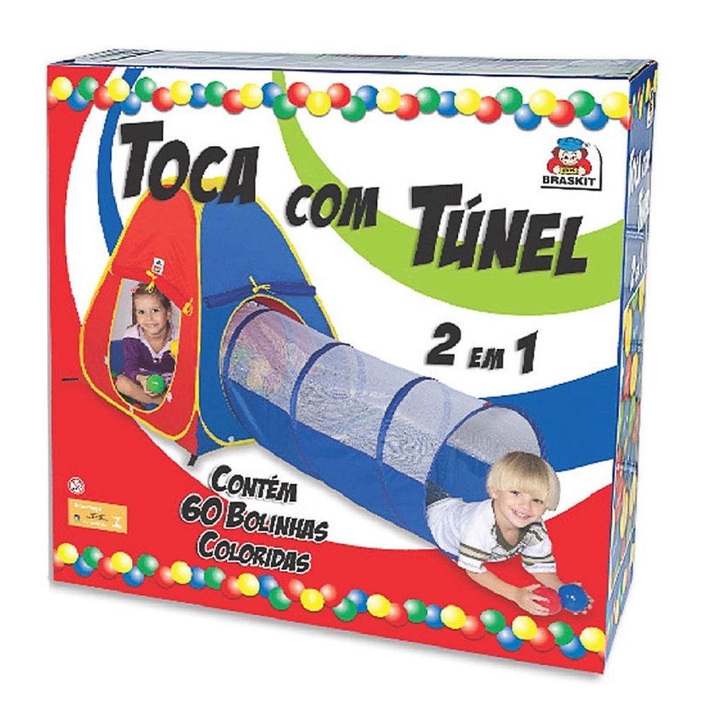 Toca Infantil Túnel 2 Em 1 Com 60 Bolinhas Braskit