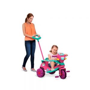 Triciclo Infantil Velobaby Passeio e Pedal Com Empurrador Rosa - Bandeirante